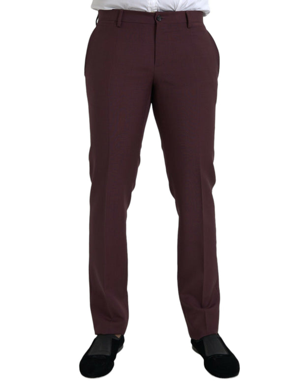 Maroon Wool Men Slim Fit Dress Pants