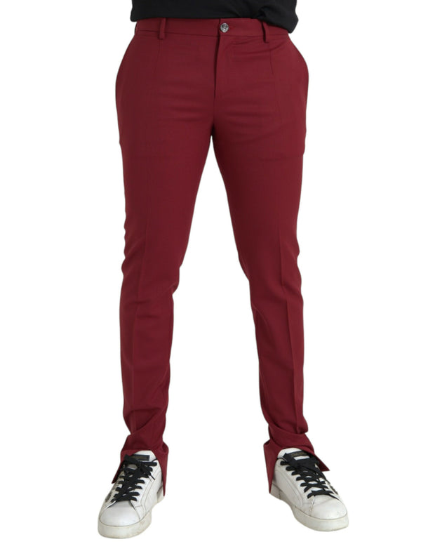 Red Wool Men Slim Fit Dress Pants