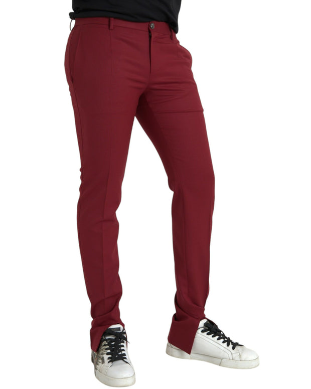 Red Wool Men Slim Fit Dress Pants