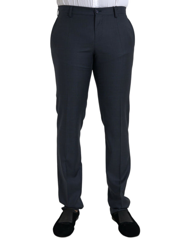 Blue Wool Men Skinny Dress Pants