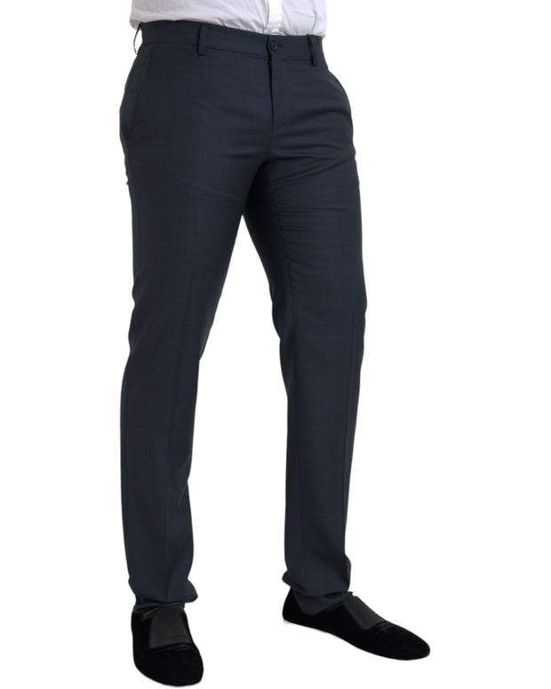Blue Wool Men Skinny Dress Pants