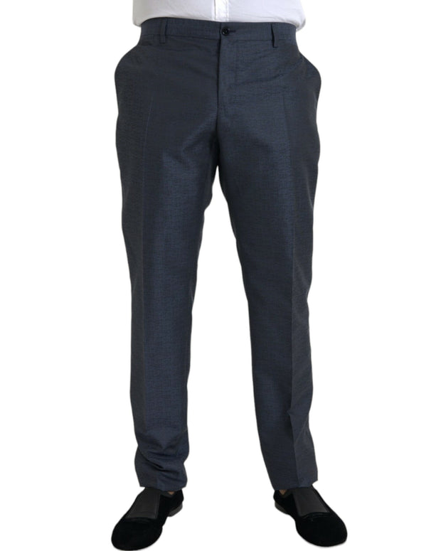 Blue Wool Men Skinny Dress Pants