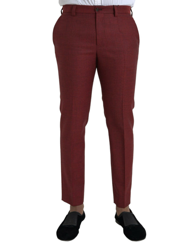 Maroon Wool Men Skinny Dress Pants