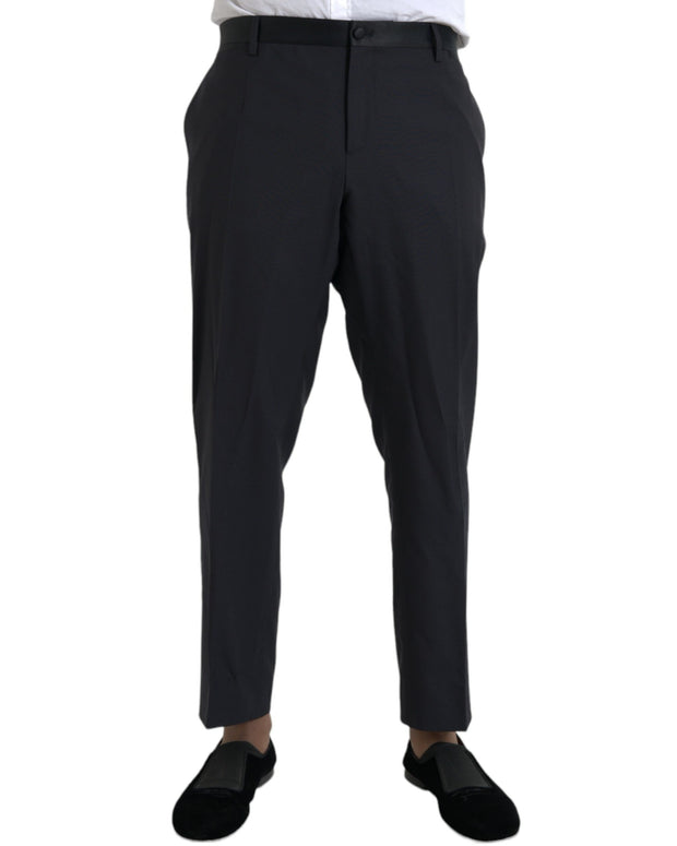 Blue Wool Men Skinny Dress Pants