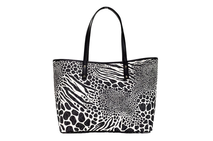 Carter Large Black Animal Print PVC Open Tote Shoulder Purse Bag