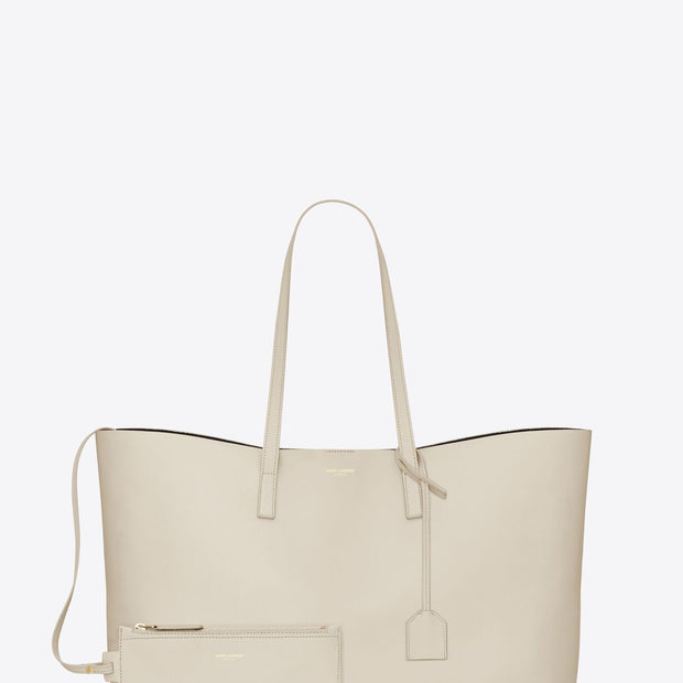 White Calf Leather Tote Shoulder Bag