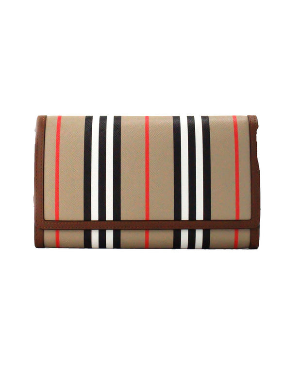 Hannah Icon Stripe Archive Tan E-Canvas Leather Wallet Crossbody Bag