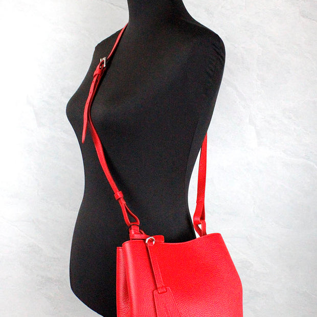 Lorne Small Red Pebbled Leather Bucket Crossbody Purse Bag