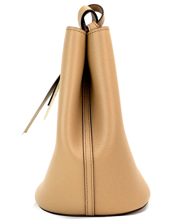 Lorne Small Camel Haymarket Check Pebble Leather Bucket Handbag Purse