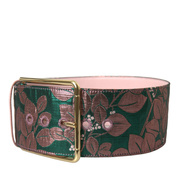 Multicolor Floral Jacquard Lurex Gold Buckle Belt