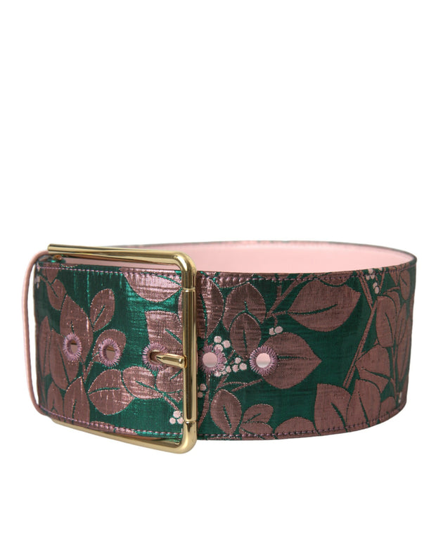Multicolor Floral Jacquard Lurex Gold Buckle Belt