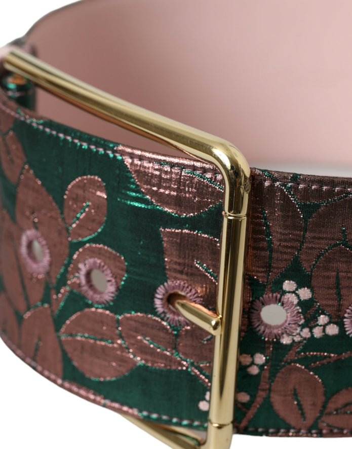 Multicolor Floral Jacquard Lurex Gold Buckle Belt