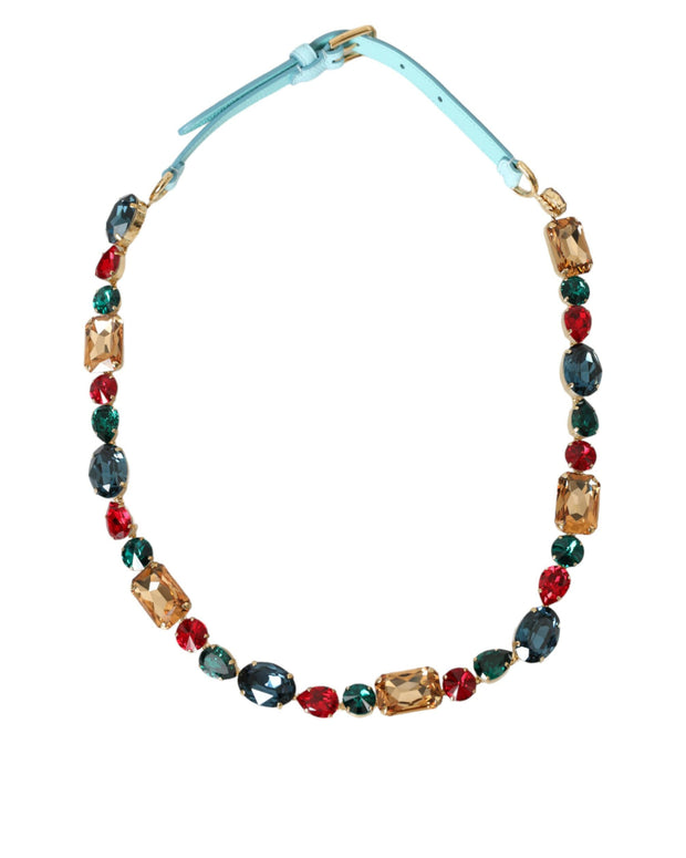 Light Blue Leather Crystal Chain Waist Belt