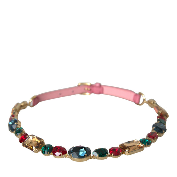 Pink Leather Crystal Chain Embellished Belt