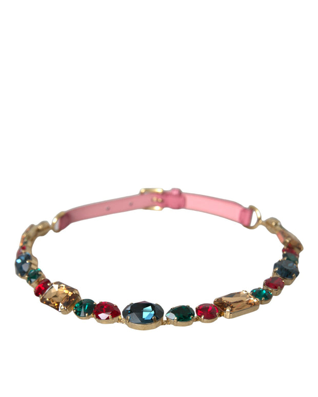 Pink Leather Crystal Chain Embellished Belt