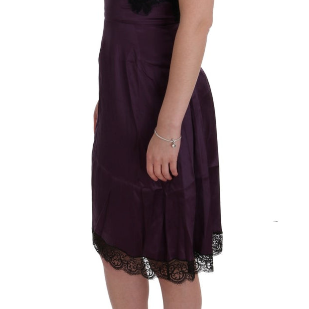 Elegant Purple Silk Lace Shift Dress