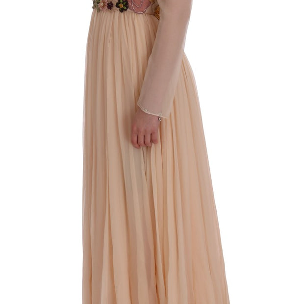 Elegant Floral Embroidered Silk Maxi Dress