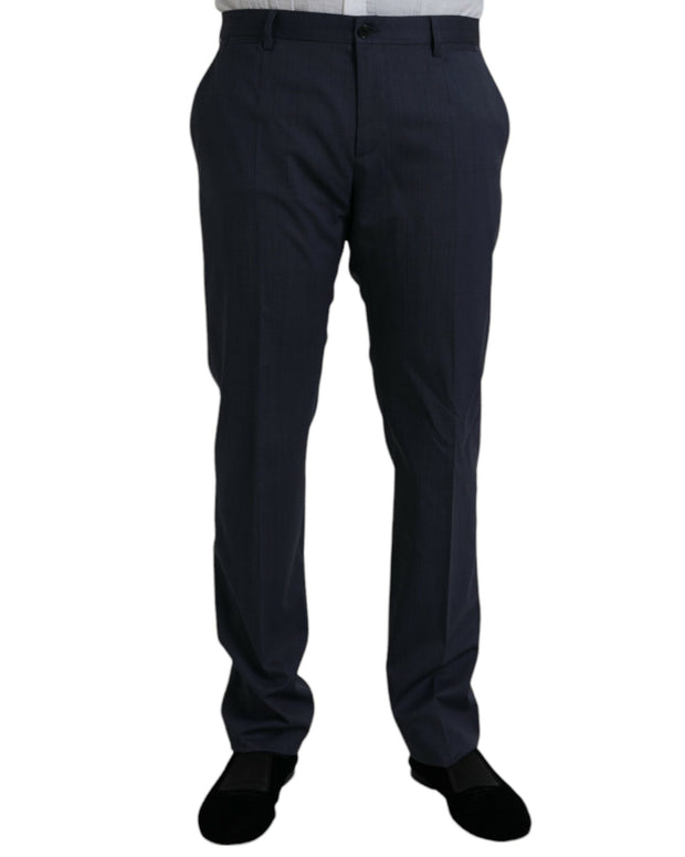 Blue Wool Slim Fit Dress Formal Pants