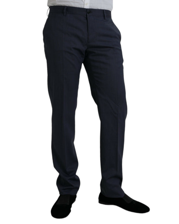 Blue Wool Slim Fit Dress Formal Pants