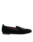 Black Velvet Crystal Crown Men Loafers Shoes