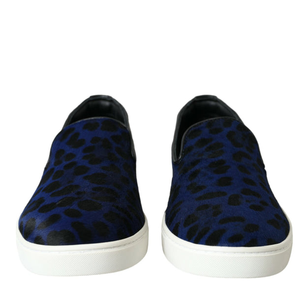 Blue Calfskin Hair Leopard Sneakers Shoes