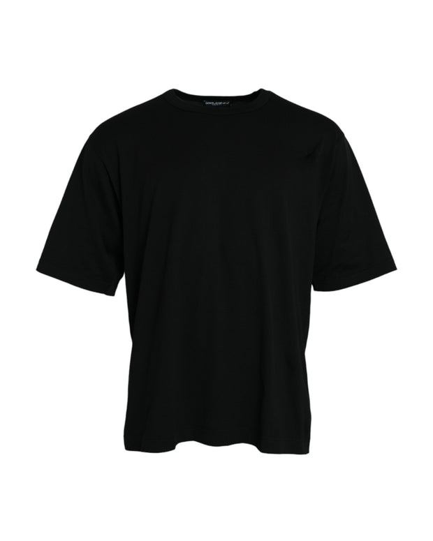 Black Logo Embossed Crew Neck Short Sleeves T-shirt
