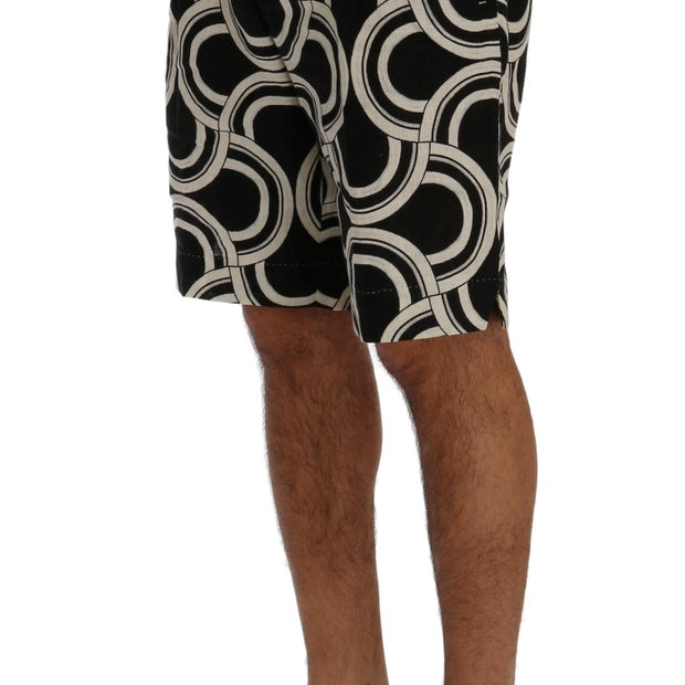 Chic Black & White Patterned Linen Shorts