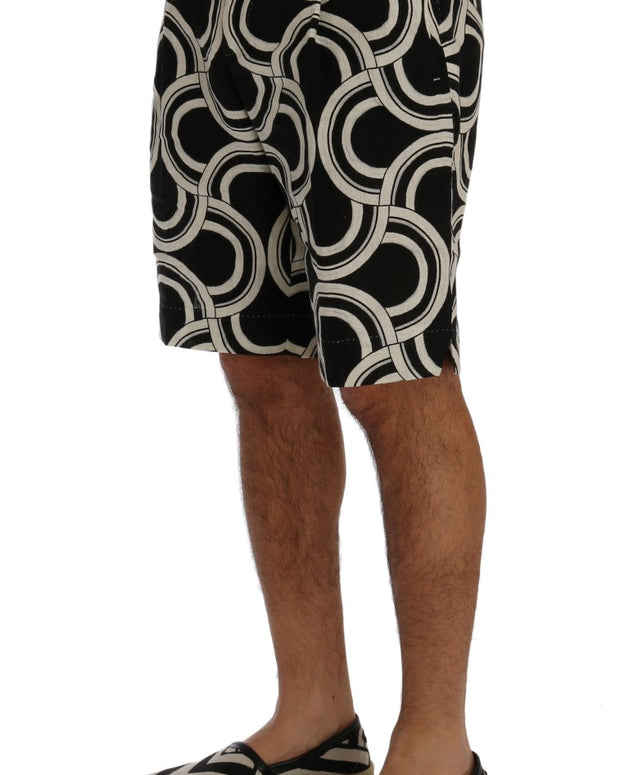 Chic Black & White Patterned Linen Shorts