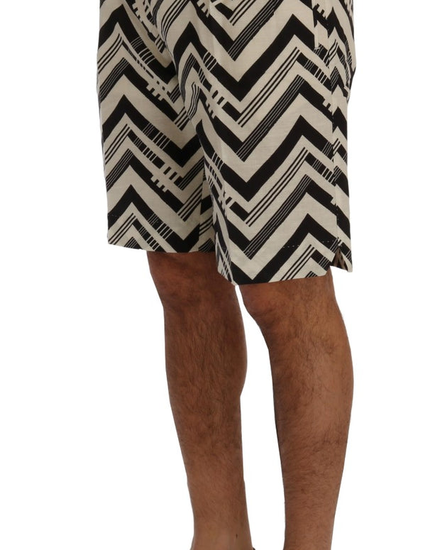 White Black Striped Cotton Linen Shorts