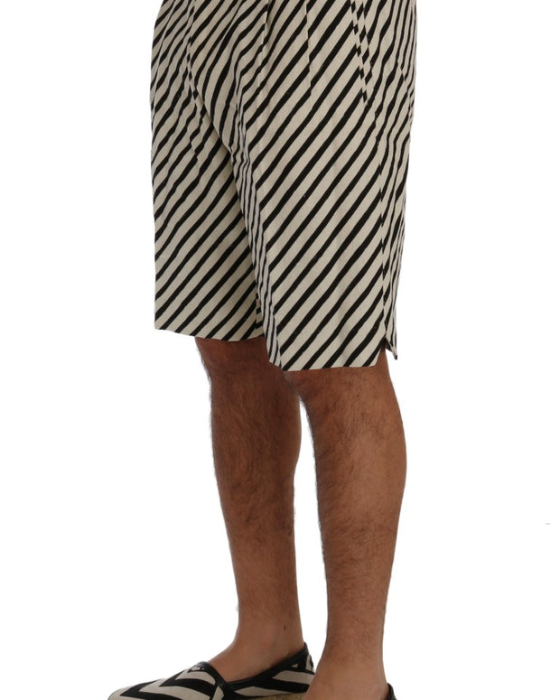 White Black Striped Hemp Casual Shorts