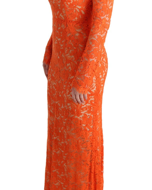 Orange Floral Ricamo Sheath Long Dress