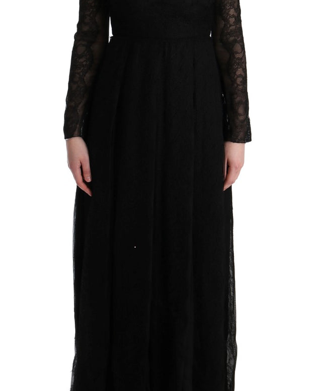 Black Floral Lace Sheath Silk Dress