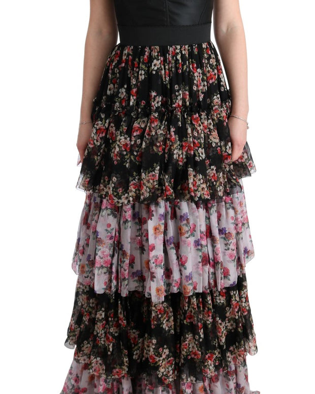Multicolor Silk Stretch Floral Shift Long Dress