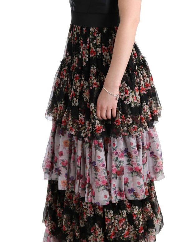 Multicolor Silk Stretch Floral Shift Long Dress
