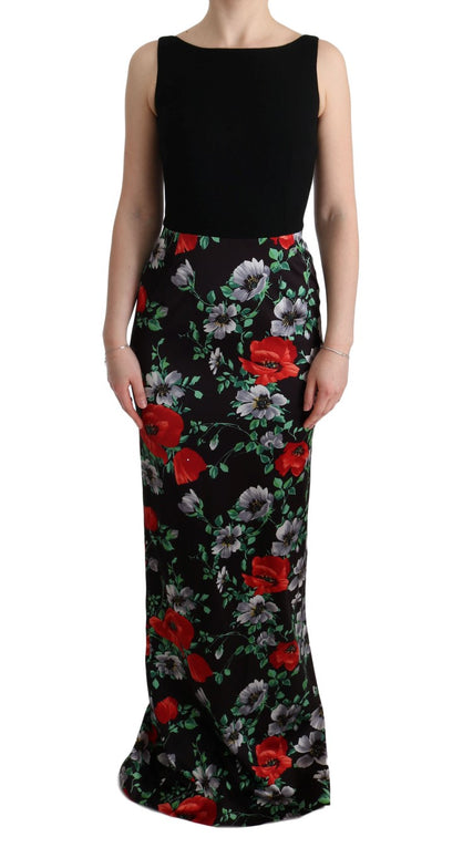 Multicolor Floral Print Stretch Sheath Long Dress