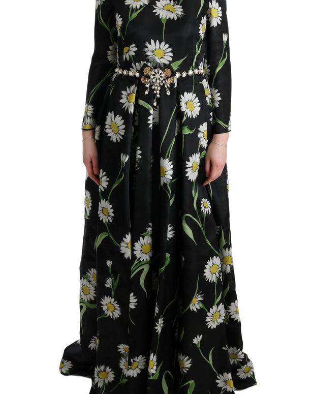 Multicolor Silk Sunflower Print Long Maxi Dress