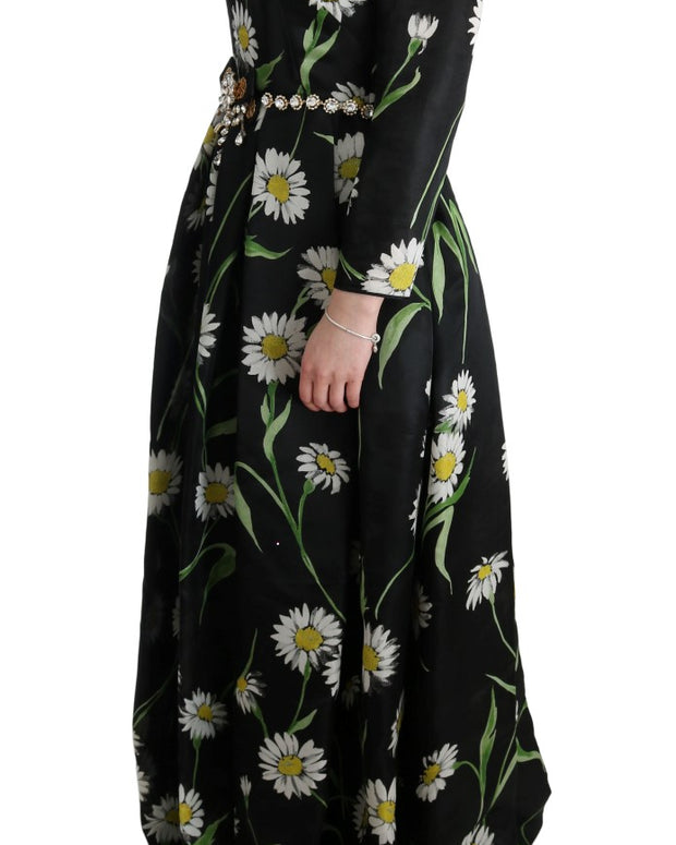 Multicolor Silk Sunflower Print Long Maxi Dress