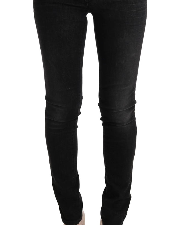 Black Denim Cotton Bottoms Slim Fit Jeans