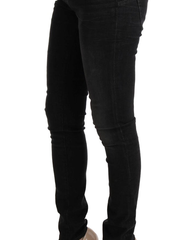Black Denim Cotton Bottoms Slim Fit Jeans