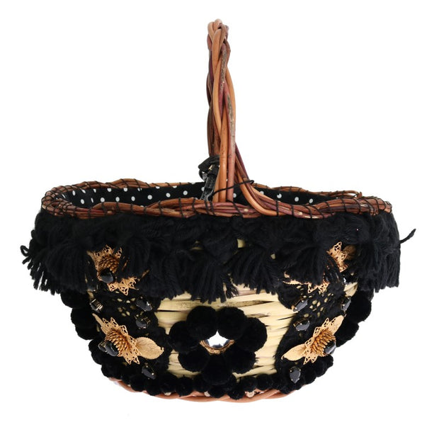 Chic Beige & Black Straw Snakeskin Bucket Bag