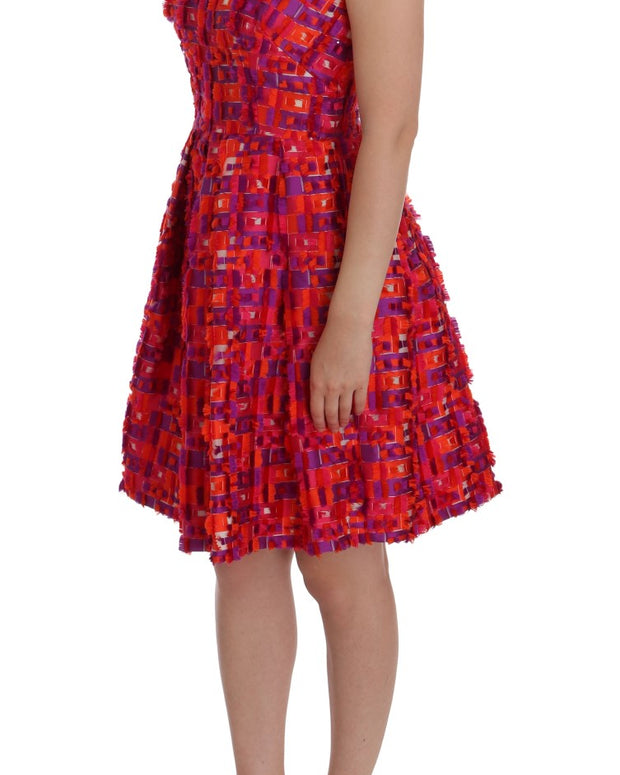 Pink Patterned A-line Above Knees Dress