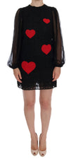 Black Lace Red Heart Shift Dress