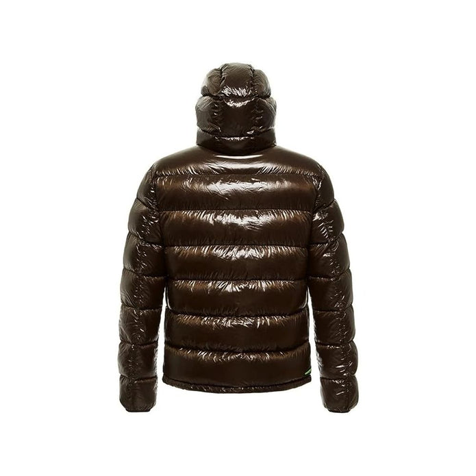 Reversible Hooded Down Jacket in Brown and Black