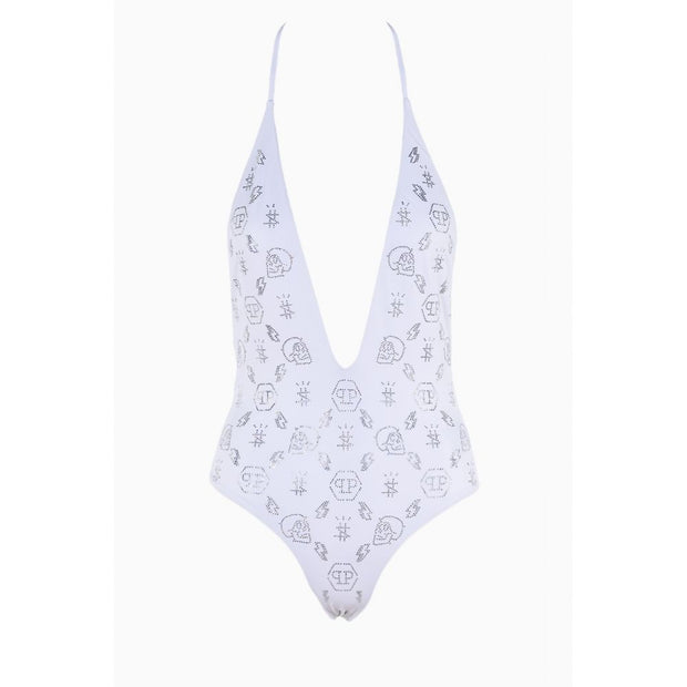 White Rhinestone Embellished Swimsuit