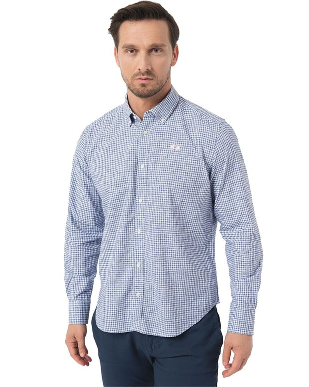 Elegant Checkered Cotton Shirt with Embroidered Logo