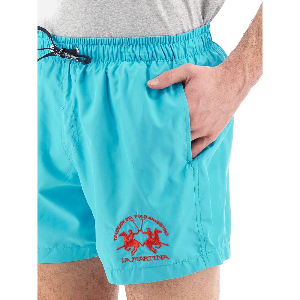 Light Blue Polyester Men Swimwear