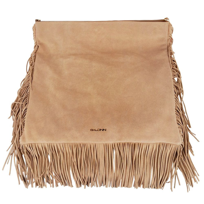 Chic Beige Suede Fringe Shoulder Bag