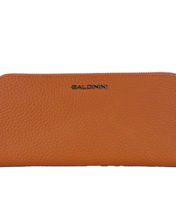 Elegant Orange Leather Wallet with Zipper