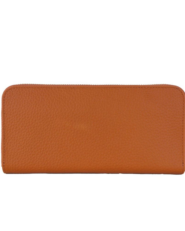 Elegant Orange Leather Wallet with Zipper