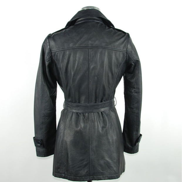 Blue Leather Women's Trench Coat